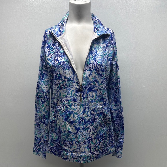 Lilly Pulitzer Skipper Popover 1/2 Zip Cotton Pullover 60 Animals Blue Small - Picture 7 of 10